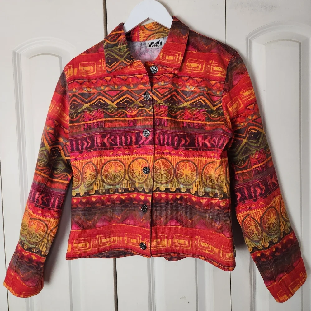 Chico's Southwest/Bohemian-style Denim Jacket size XS